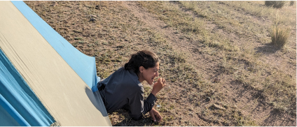 hiker girl in a tent 